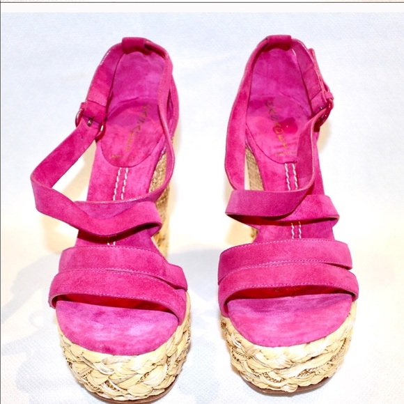 Casadei pink suede wedge gorgeous new 7.5 - Picture 3 of 6